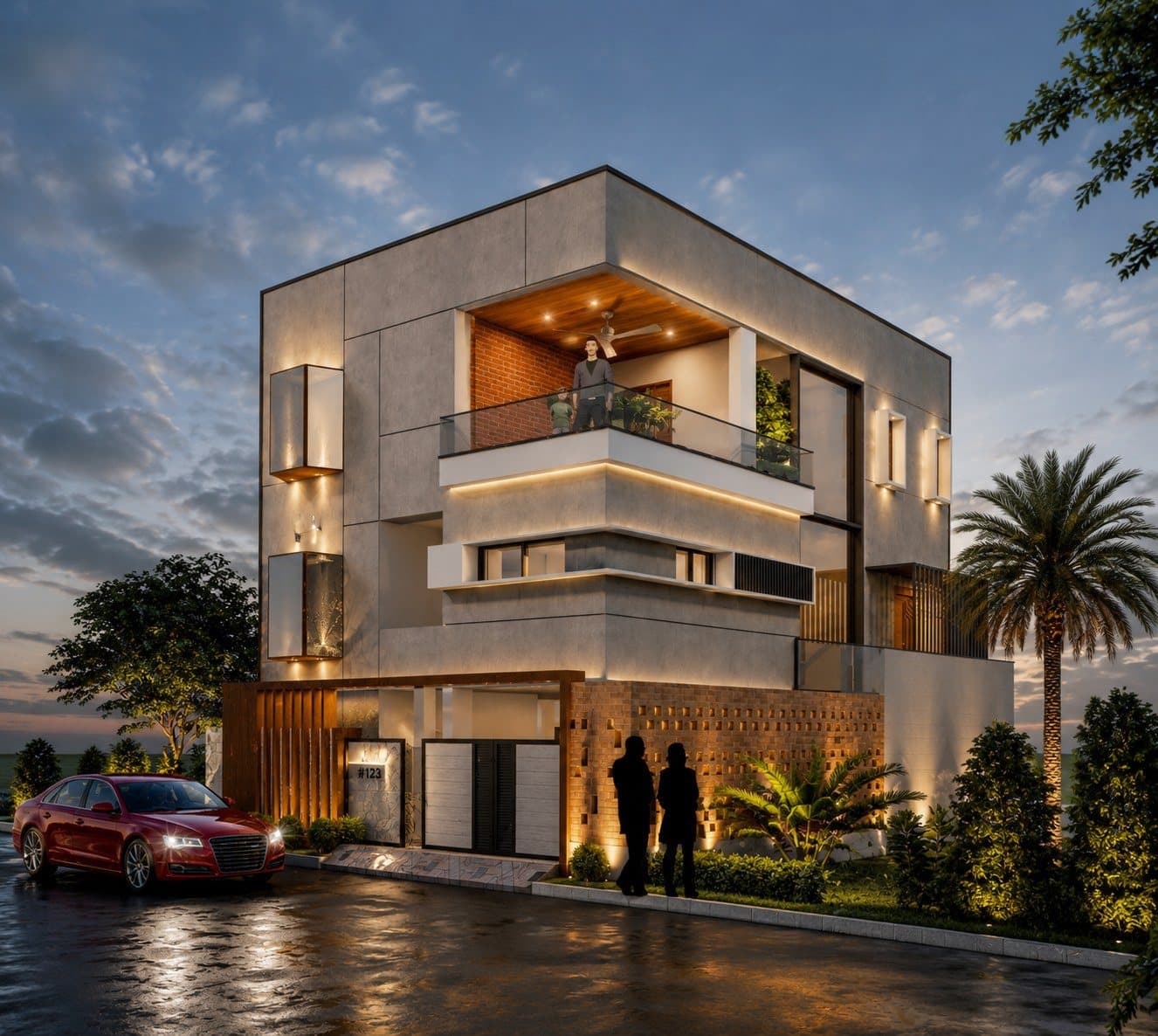 Dr Sree Reddy Residence by Void Architects — contemporary tropical-minimalist duplex at dusk